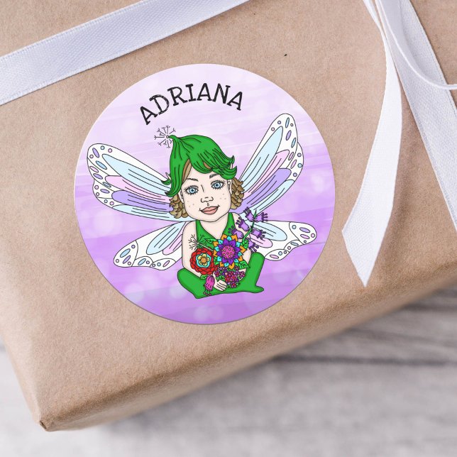 Personalized Whimsical Fairy Name   Classic Round Sticker (Creator Uploaded)