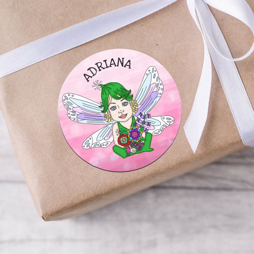 Personalized Whimsical Fairy Name   Classic Round Sticker