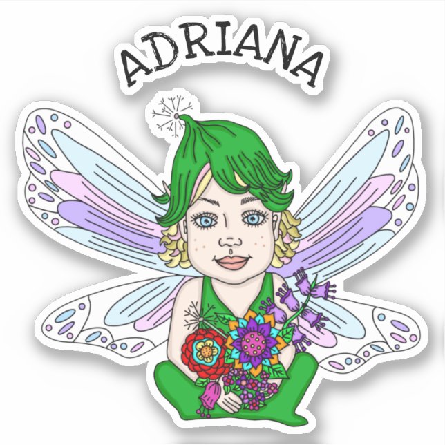 Personalized Whimsical Fairy Name      Sticker (Front)