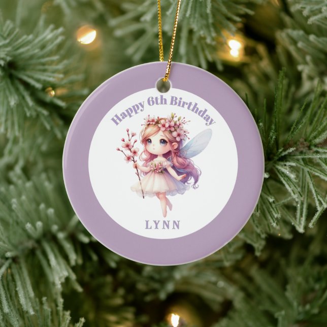 Personalized Whimsical Floral Fairy  Ceramic Ornament (Tree)