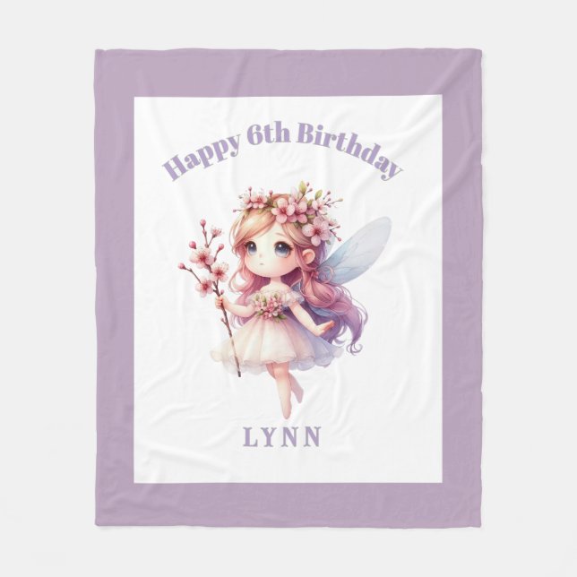 Personalized Whimsical Floral Fairy Fleece Blanket (Front)