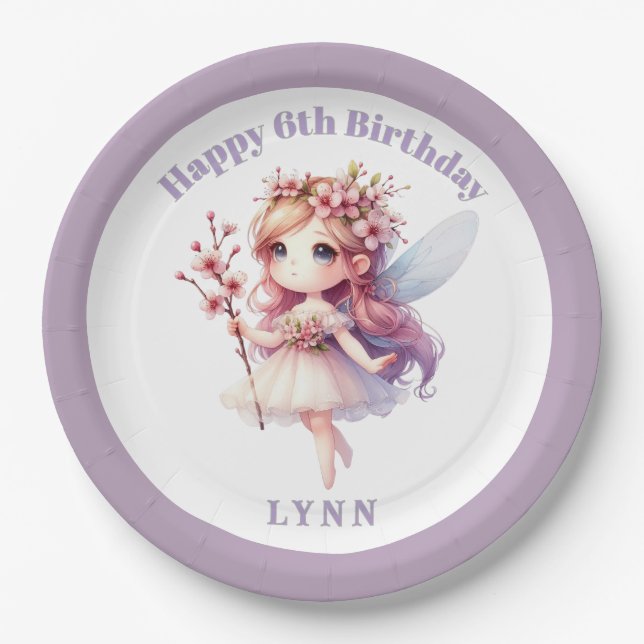 Personalized Whimsical Floral Fairy  Paper Plates (Front)