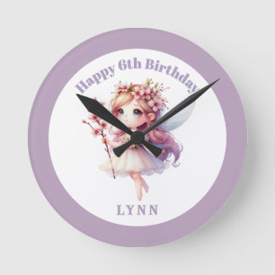 Personalized Whimsical Floral Fairy Round Clock