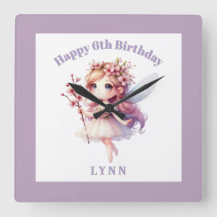 Personalized Whimsical Floral Fairy Square Wall Clock