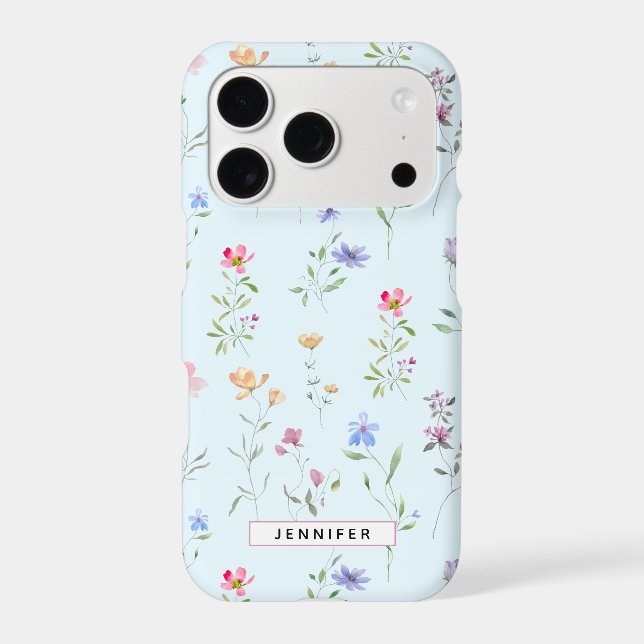 Personalized Whimsical Floral Pattern Soft Blue  Iphone Case (Back)