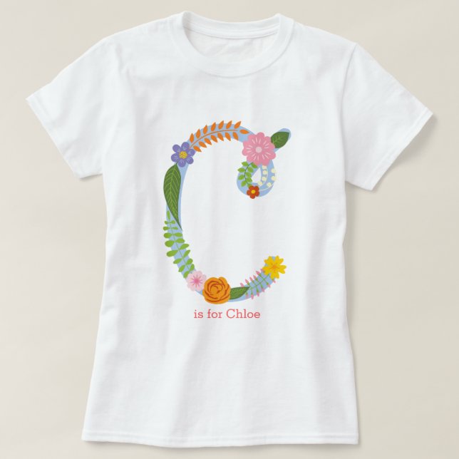 Personalized Whimsical Flower Monogram (C) T-Shirt (Design Front)