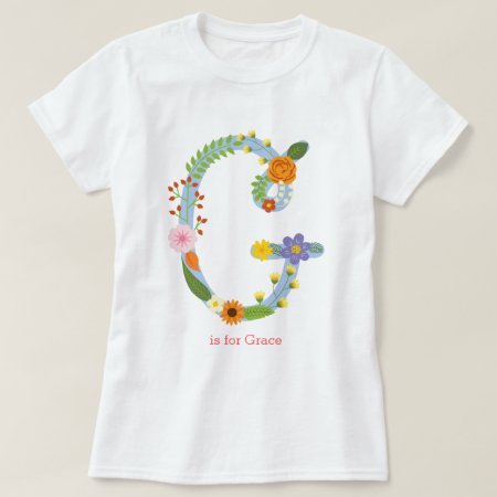 Personalized Whimsical Flower Monogram (g) T-shirt