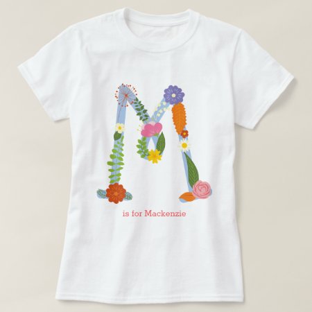 Personalized Whimsical Flower Monogram (m) T-shirt