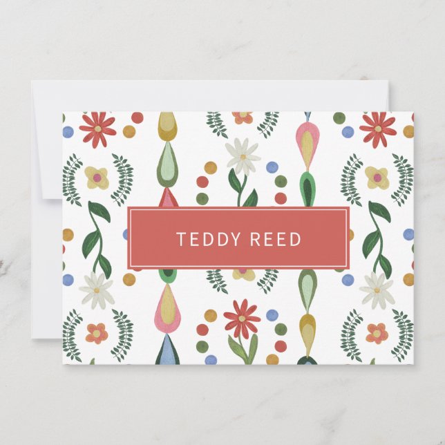 Personalized Whimsical Flowers Greenery Note Card (Front)