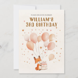 Personalized Whimsical Fox and Balloons Birthday Invitation