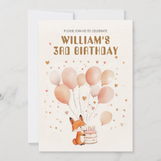 Personalized Whimsical Fox and Balloons Birthday  Invitation