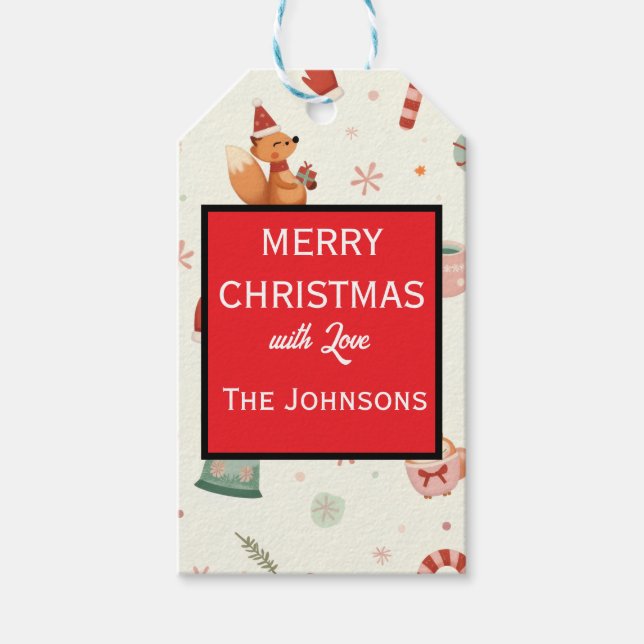 Personalized Whimsical Fox Christmas Gift Tag  (Front)