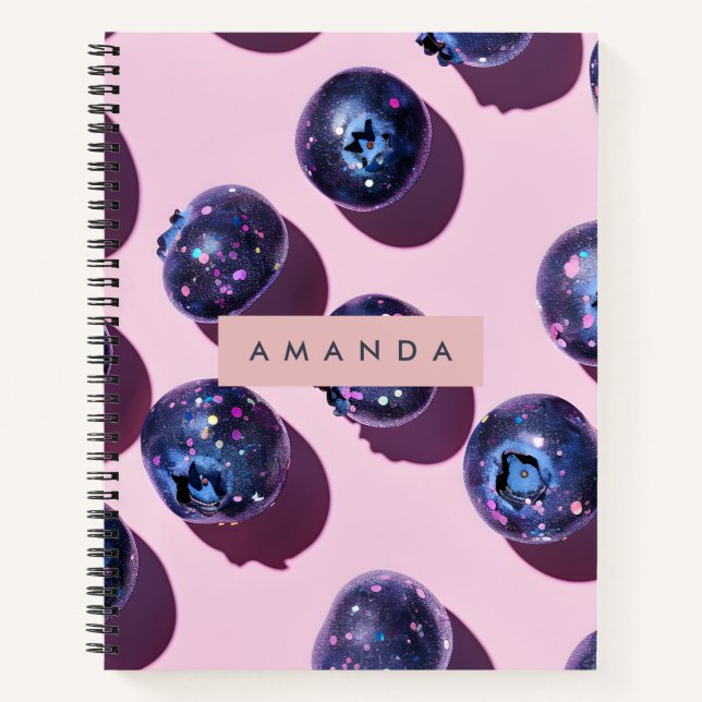 Personalized Whimsical Galaxy Blueberry Notebook (Front)