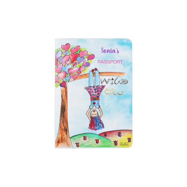 Personalized Whimsical Girl Tree Boho Purple Pink Passport Holder (Front)