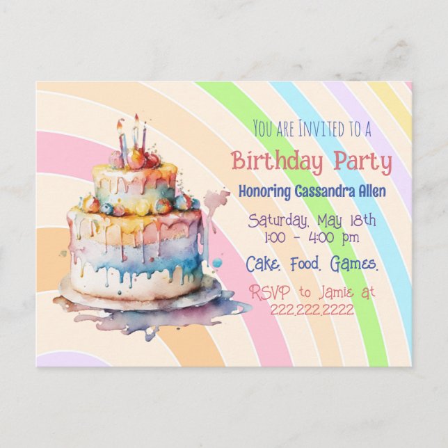 Personalized Whimsical Girl's Birthday Invites (Front)