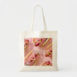 Personalized Whimsical Glitter Hot Dog Party Tote Bag