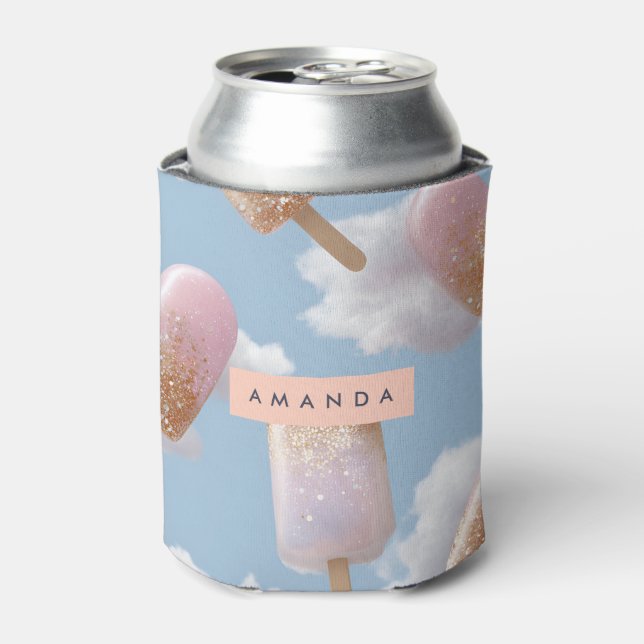 Personalized Whimsical Glitter Popsicle Pattern Can Cooler (Can Front)