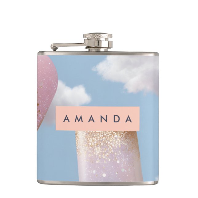 Personalized Whimsical Glitter Popsicle Pattern Flask (Front)