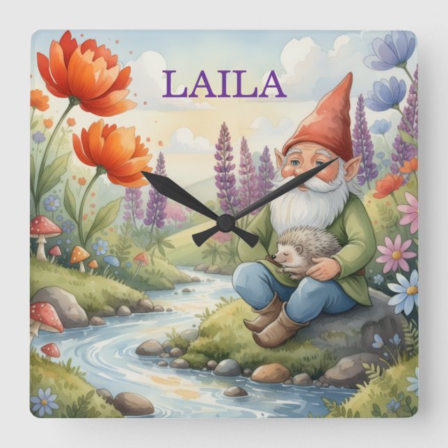 Personalized whimsical gnome wall clock (Front)