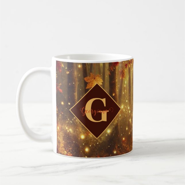Personalized Whimsical Golden Autumnal Woodland Coffee Mug (Left)