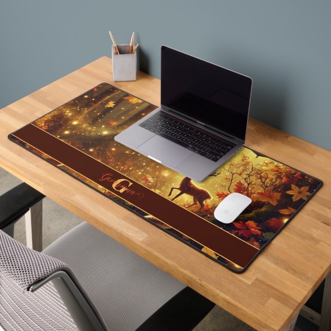 Personalized Whimsical Golden Autumnal Woodland Desk Mat (Office 2)