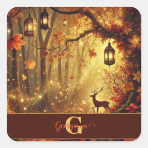Personalized Whimsical Golden Autumnal Woodland Square Sticker