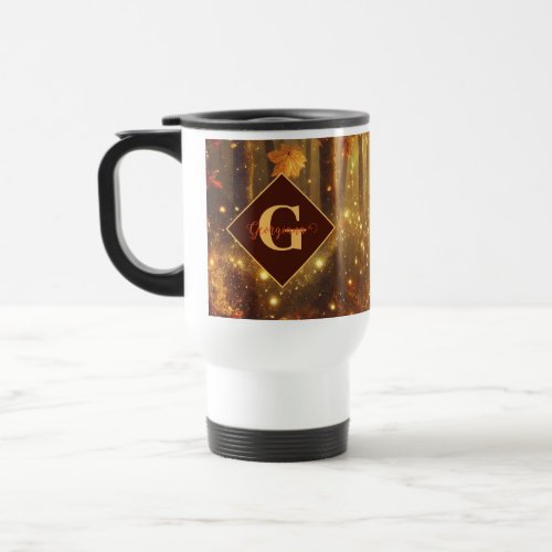 Personalized Whimsical Golden Autumnal Woodland Travel Mug
