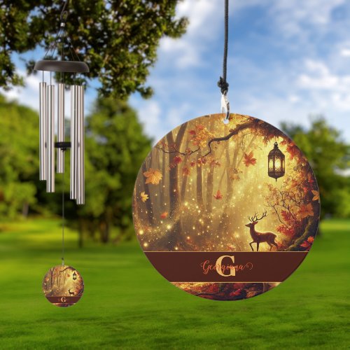 Personalized Whimsical Golden Autumnal Woodland Wind Chime