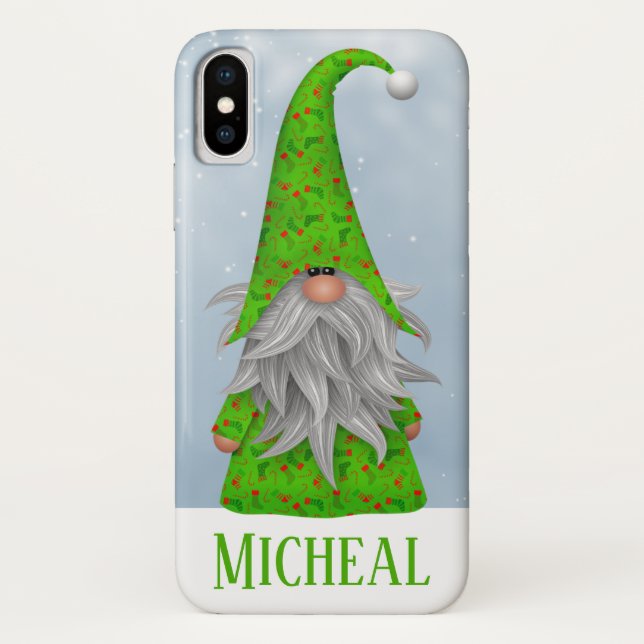 Personalized Whimsical Green Holiday Gnome Case-Mate iPhone Case (Back)