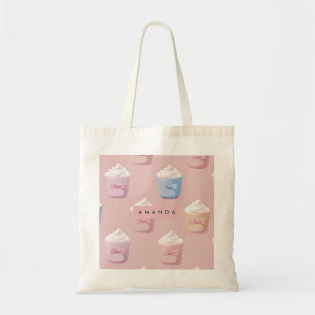 Personalized Whimsical Pastel Cupcake Pattern Tote Bag (Front)