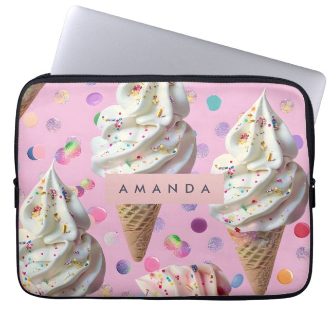 Personalized  Whimsical Pastel Ice Cream Dream  Laptop Sleeve (Front)