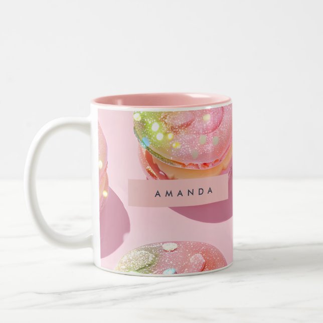Personalized Whimsical Pastel Macaron Sparkle Two-Tone Coffee Mug (Left)