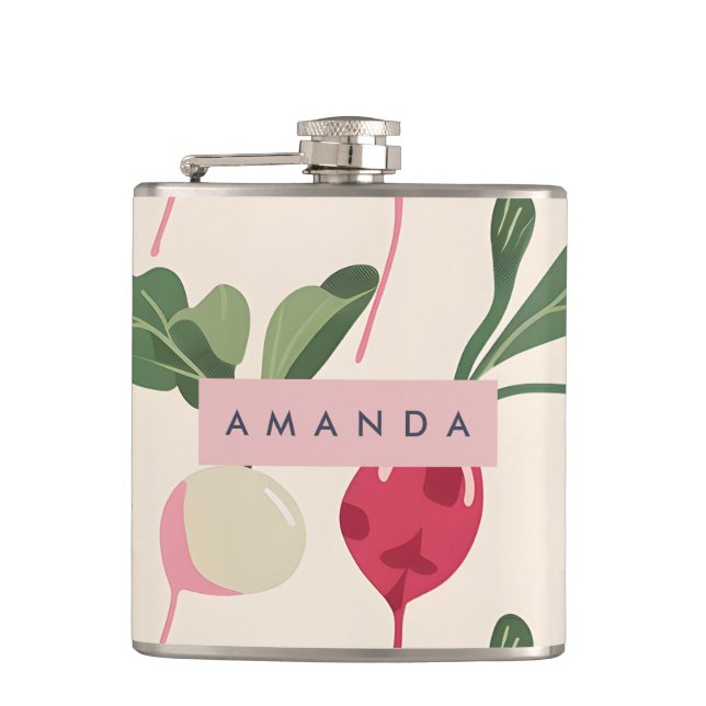 Personalized Whimsical Pastel Radish Garden Flask (Front)
