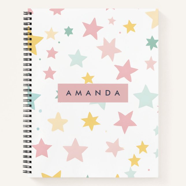 Personalized Whimsical Pastel Star Print  Notebook (Front)