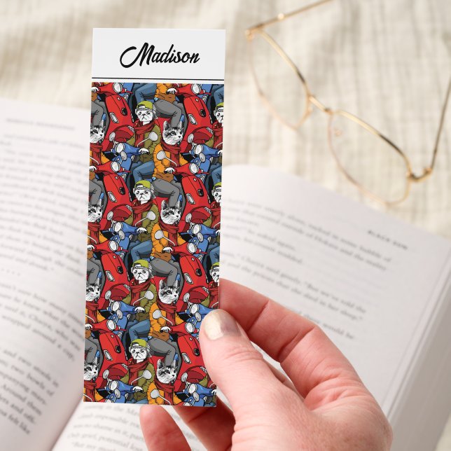 Personalized Whimsical Pets on Scooters Pattern Bookmarks (Hand)