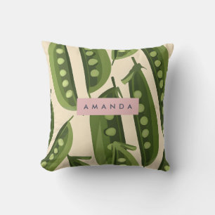 Personalized Whimsical Playful Green Pea Pod Throw Pillow