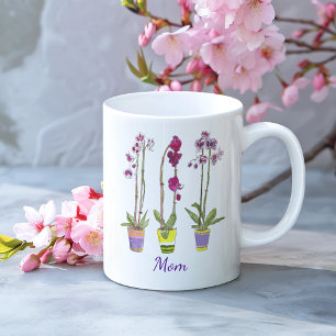 Personalized Whimsical Potted Purple Orchids Coffee Mug