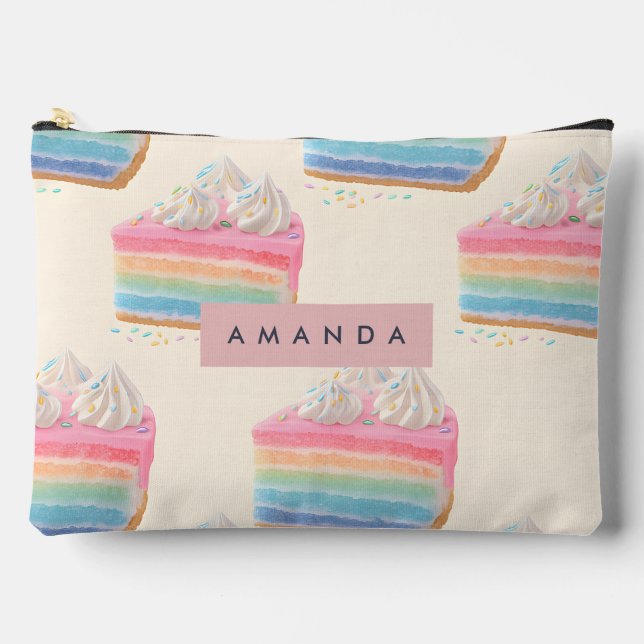 Personalized Whimsical Rainbow Cake Pattern Accessory Pouch (Front)