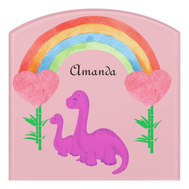 Personalized Whimsical Rainbow Dinosaur Bedroom  Door Sign (Contour Front)