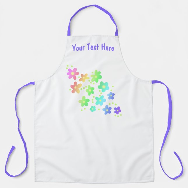 Personalized Whimsical Rainbow Flowers Apron (Front)
