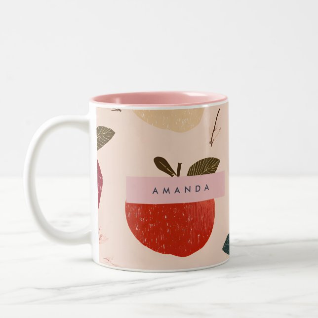 Personalized Whimsical Red Apple Harvest Two-Tone Coffee Mug (Left)