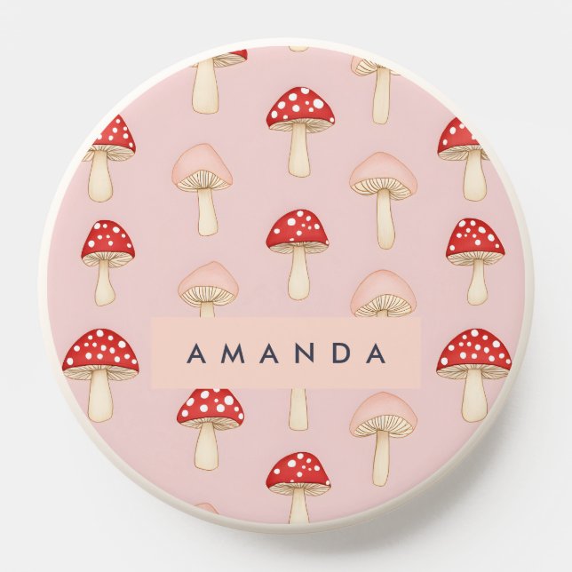 Personalized Whimsical Red Pink Mushroom Pattern PopSocket (Popsocket)