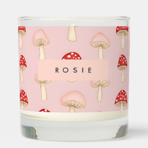 Personalized Whimsical Red Pink Mushroom Pattern Scented Candle