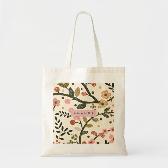 Personalized Whimsical Retro Autumn Flower  Tote Bag (Front)