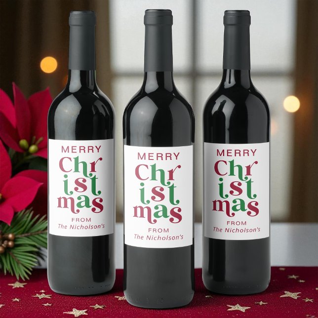 Personalized Whimsical Retro Merry Christmas  Wine Label (Creator Uploaded)