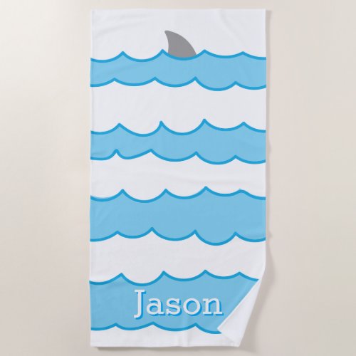 Personalized Whimsical Shark Fin on Water Beach Towel