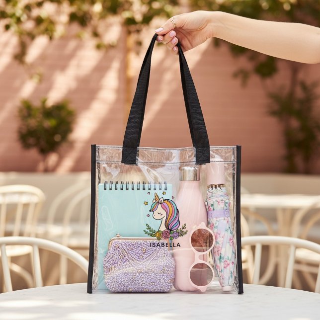 Personalized Whimsical Unicorn Name Clear Tote Bag (Creator Uploaded)