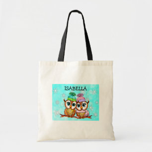 Personalized Whimsical Watercolor Owls Tote Bag