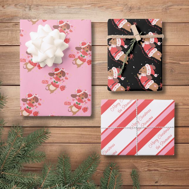 Personalized Whimsical Wiener Dog Holiday Wrapping Paper Sheets (Creator Uploaded)