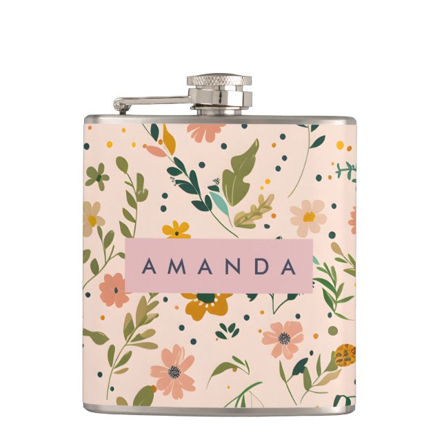 Personalized Whimsical Wildflower Meadow Flask (Front)
